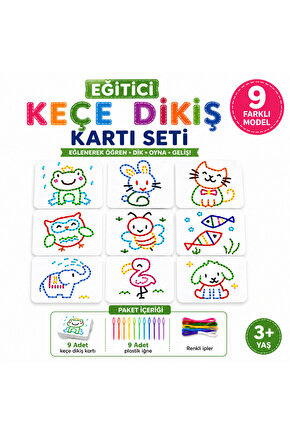 Eğitici Keçe Dikiş Kartı Seti 9’lu – Çocuklar İçin El Becerisi Geliştirici Dikiş Oyunu (3+ Yaş)