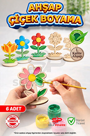ÇEŞİTLİ MODELLERDE AHŞAP VAZOLU ÇİÇEK BOYAMA BOYA VE FIRÇA DAHİL