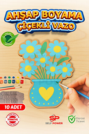 10 Adet Ahşap Çiçek Vazo Süslemeli Boyama El Sanatları&Mükemmel Bahar ve Parti Masa Süslemeleri