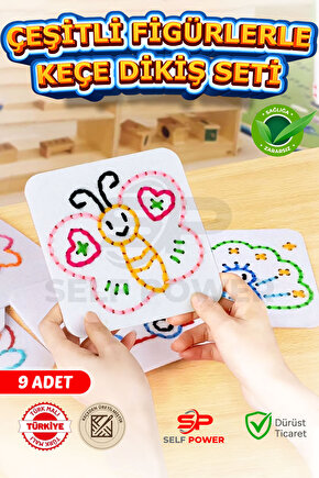 Keçeden 9 Adet El İşi Dikiş Kiti Desenli , Kolay ve Eğlenceli Hobi Eğitici &Öğretici