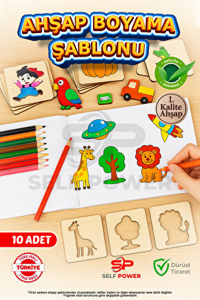 10 Parça Ahşap Oyma& Boyama Şablonu Hayvan Ve Meyve Desenli Ahşap Boyama Desen Şablonu