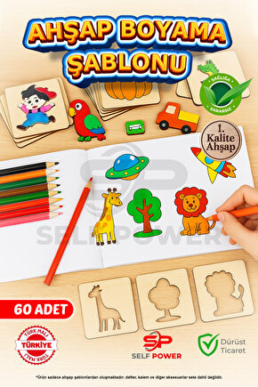 60 Parça Ahşap Oyma& Boyama Şablonu Hayvan Ve Meyve Desenli Ahşap Boyama Desen Şablonu