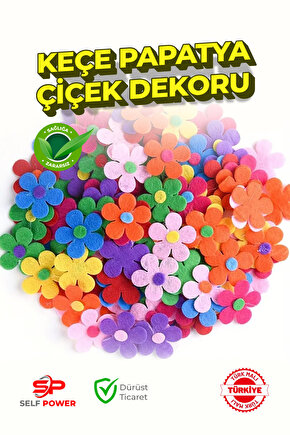 Keçeden rengarenk papatya çiçek dekoru 50 adet