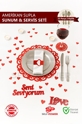Romantik Sevgililer Günü&Doğum Günü Tabak Altlığı&Masa Süsleri supla (33 Parça Takım)