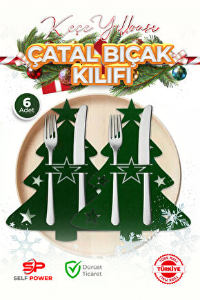 Noel Ağaci Keçe Biçak Çatal Seti