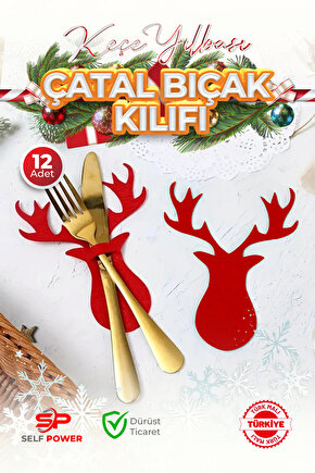 12 Lİ NOEL AĞACI KEÇE BIÇAK ÇATAL SETİ TEMALI TASARIM&PARTİ DEKORU MASAÜSTÜ DEKORU