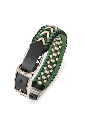 El Örgüsü Paracord & Deri Köpek Tasması – Dayanıklı Ayarlanabilir, Metal Tokalı, Orta ve Büyük Irk