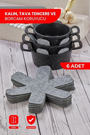 GRİ KALIN TAVA,TENCERE VE BORCAM KORUYUCU 6 LI SET ELYAF KEÇE TAVA ÇİZDİRMEZ