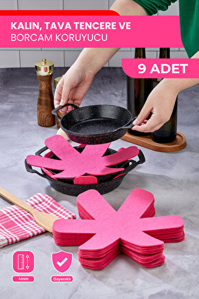 KALIN TAVA,TENCERE VE BORCAM KORUYUCU 9LU SET ELYAF KEÇE FUŞYA