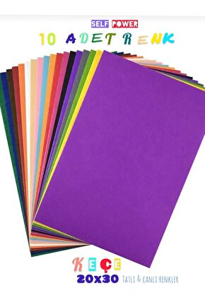 Renkli Keçe 20x30 Cm 10 Renk 180 Gr İnce Etkinlik Hobi İçin