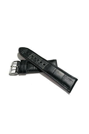 &Her Saate Uygun Yarım Kroko Hakiki Deri Saat Kordonu 22 mm (151)  siyah