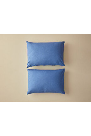 Textured Plain Kolay Ütülenir 2li Yastık Kılıfı 50x70 Cm Mavi