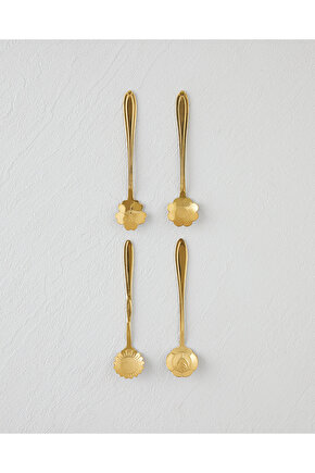 Luxe Flora Paslanmaz Çelik Tatlı Kaşığı 4 Parça Gold