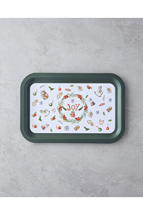 New Year Joy Metal Tepsi 35x23 cm Yeşil