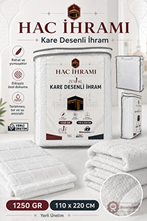 Kare Desenli Hac İhramı 2 Parça 1250 GR 110x220 cm Umre İhramı