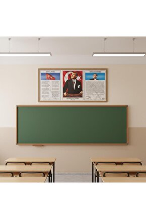 45x90 Cm Atatürk Köşesi Ham Mdf Çerçeveli Milli Levha Tablo