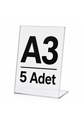 5 Adet A3 Masaüstü L Tipi Dikey Pleksi Föylük Broşürlük