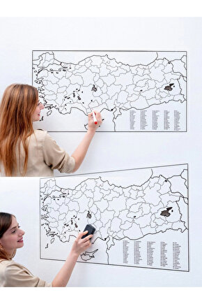 56x110cm Türkiye Haritası Pratik Akıllı Kağıt Tahta- Silgili Kalem Hediye