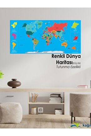 56x118 cm Renkli Dünya Haritası Kağıt Tahta