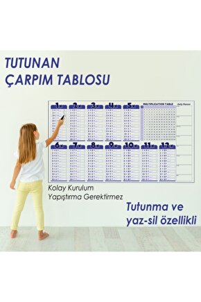 Ingilizce Çarpım Tablosu 100x56 Cm Kağıt Tahta Doldurulabilir Silgili Beyaz Tahta Kalemi Hediyeli
