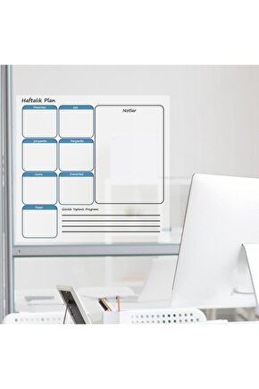 Haftalık Planlayıcı 72x60cm Kağıt Tahta + Doldurulabilir Silgili Beyaz Tahta Kalemi Hediye