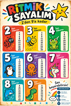 ritmik sayma tablosu okul öncesi ilköğretim matematik eğitimi mdf tablo ahşap poster