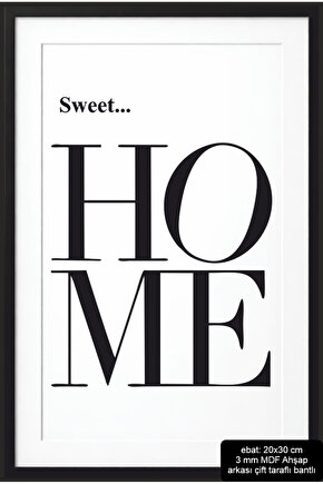sweet home yazılı çerçeve görünümlü ev dekorasyonu MDF tablo ahşap poster