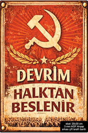 devrim orak çekiç sol sosyalist komünist devrim mdf tablo retro ahşap poster