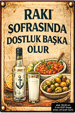 rakı sofrasında dostluk mdf tablo pano retro ahşap poster