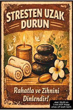sağlıklı yaşam stresten uzak dur dekorasyon mdf tablo retro ahşap poster pano