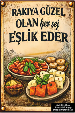 rakı sofrası meze dekorasyon mdf tablo retro ahşap poster pano