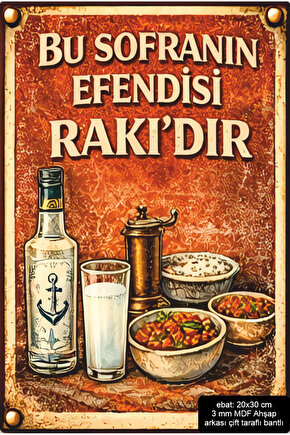 rakı sofranın efendisidir mdf tablo pano retro ahşap poster