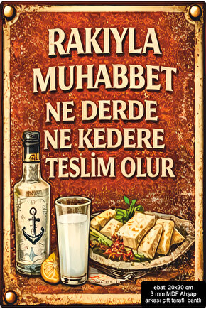 rakı sofrası muhabbeti mdf tablo pano retro ahşap poster