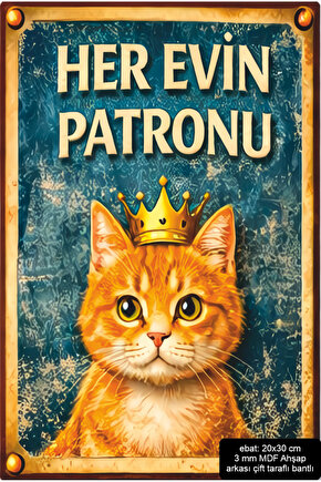 kedi evin patronudur ev dekorasyon mdf tablo pano retro ahşap poster