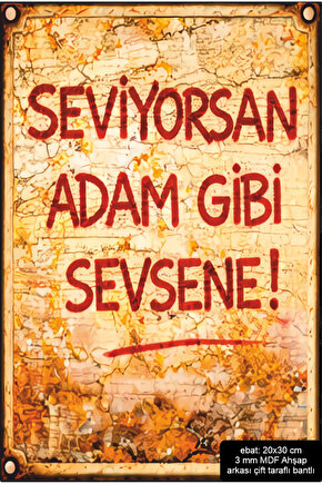 seviyorsan adam gibi sevsene komik esprili atarlı sözler duvar yazıları retro ahşap poster