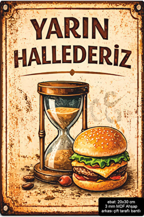 diyet yarın hallederiz hamburger ev mutfak dekorasyon mdf tablo retro ahşap poster