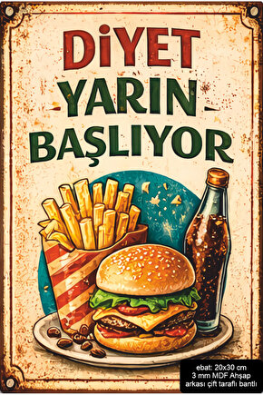 diyet yarın başlıyor. komik esprili sözler duvar yazıları retro ahşap poster mdf tablo