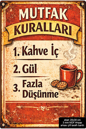mutfak kuralları tablosu kahve köşesi dekorasyonu mdf tablo retro ahşap poster