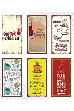 Çay Ve Kahve Temalı 6lı Ahşap Duvar Poster Seti - Hbb Özel Seri