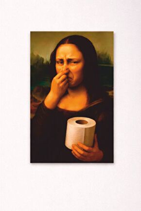tuvalette pis koku burnunu kapatan mona lisa mdf tablo ahşap poster