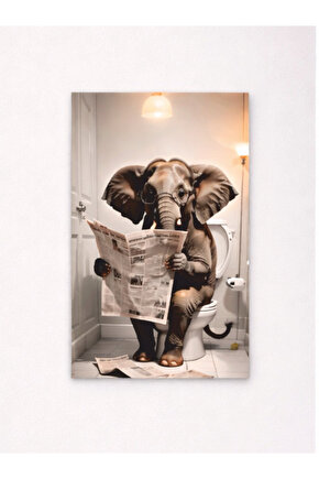 wc banyo tuvalet lavabo klazotte gazete okuyan fil mdf tablo ahşap poster
