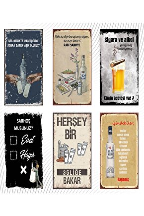 Rakı Ve Bira Temalı 6lı Ahşap Duvar Poster Seti - Hbb Özel Seri