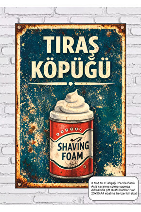 eski nostaljik mahalle serisi berber dükkanı tıraş köpüğü mdf tablo retro ahşap poster