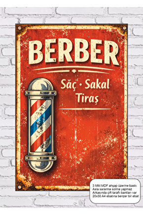 eski nostaljik mahalle berber dükkanı saç sakal tıraş mdf tablo retro ahşap poster