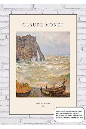 claude monet stormy sea in etretat tablosu mdf tablo ahşap poster