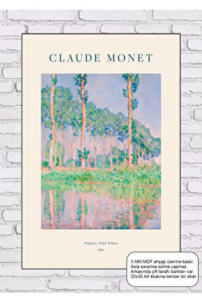 claude monet poplars pink effect tablosu mdf tablo ahşap poster