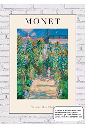claude monet the artsts garden at vetheuil tablosu mdf tablo ahşap poster