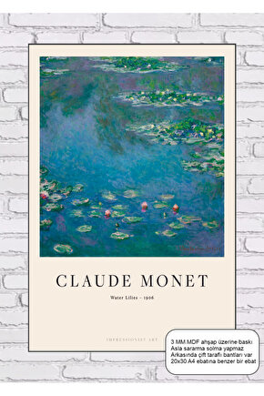 claude monet water lilies tablosu mdf tablo ahşap poster