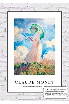 claude monet woman with a parasol, facing left tablosu mdf tablo ahşap poster