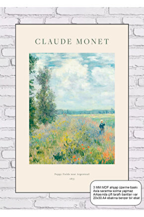 claude monet poppy fields near argenteuil tablosu mdf tablo ahşap poster